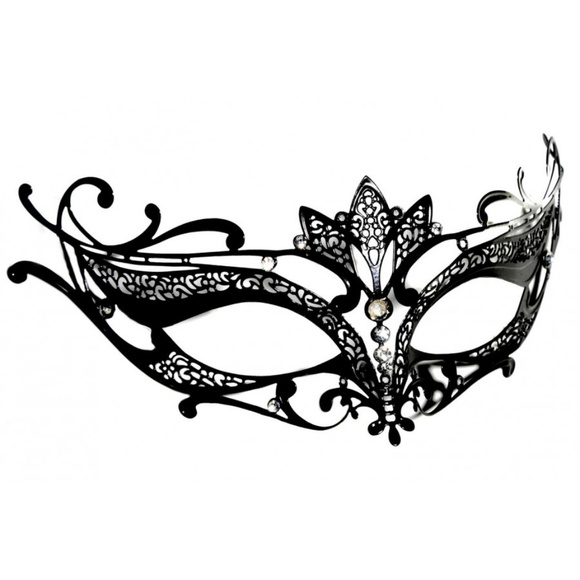 Black Halloween Mask with Rhinestones - Picture 1 of 5